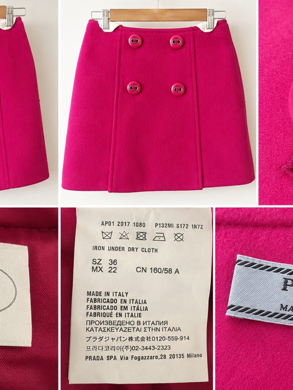 Prada Milano fuchsia  pink wool button skirt -The Angel Wears Prada!
